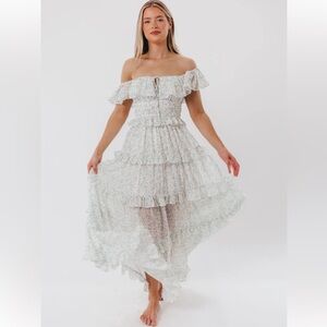 Astrid Ruffle Detail Maxi Dress in Sage Floral - Bump Friendly -